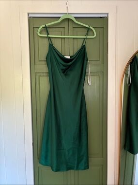 DB Studio Midi Charmeuse Slip Dress - Deep Green Satin